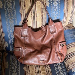 Fossil Brown Leather Tote, good condition, minor scuffs on bottom